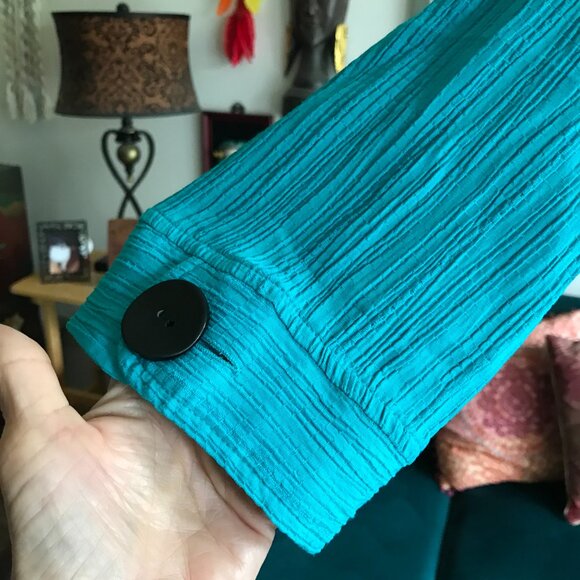 ALI MILES size 1X Blue Textured Artsy Stretch Jersey 3/4 Sleeve Tunic Lagenlook - Picture 5 of 6